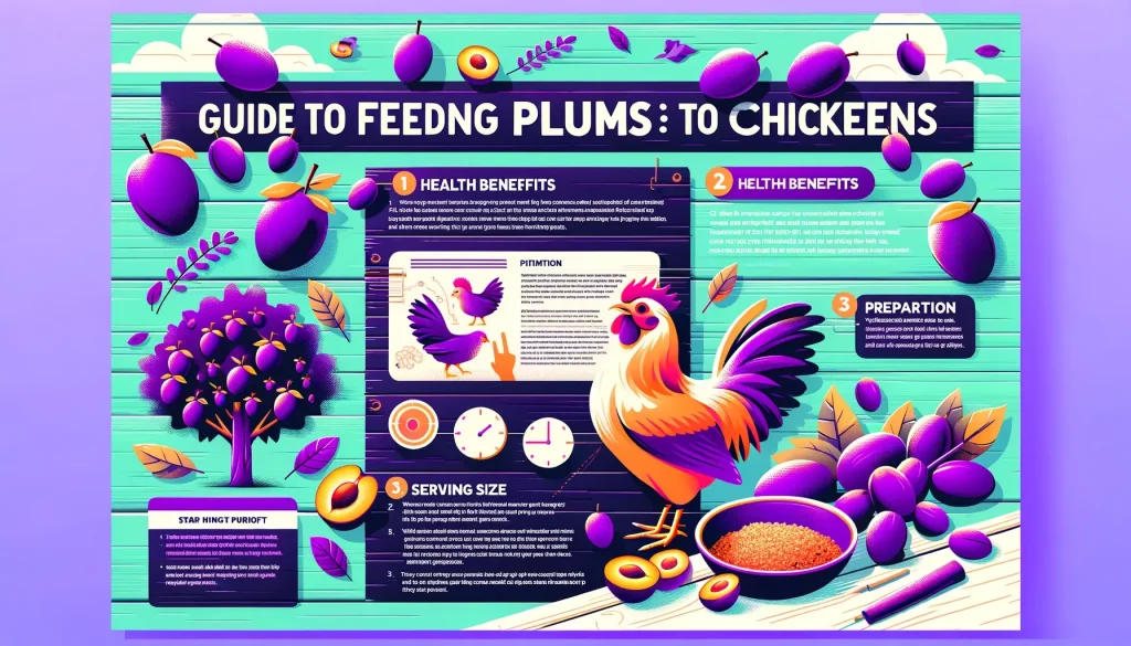 DALL·E 2024 03 16 03.31.13 Design a concise and visually engaging infographic titled Guide To Feeding Plums to Chickens tailored for a social media post. The infographic is fo 2